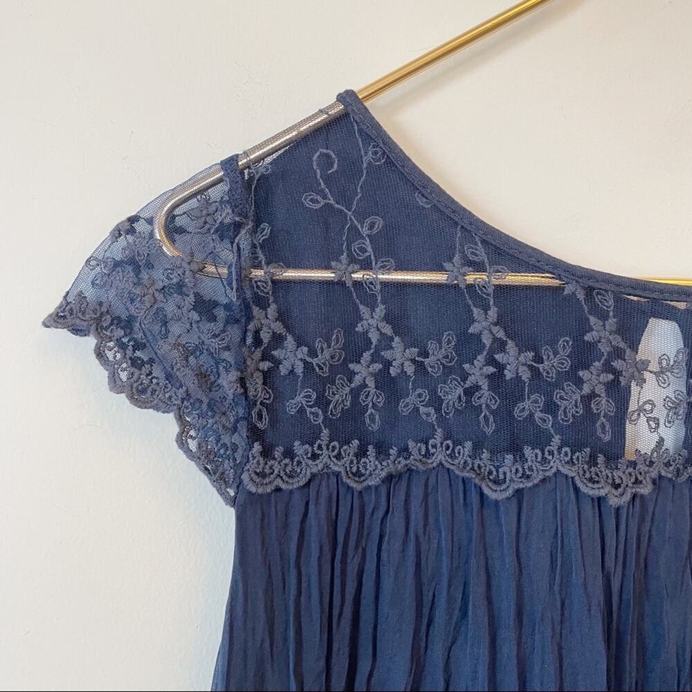 Carla Conti Silk Embroidered Lace Navy Top S - Picture 2 of 6